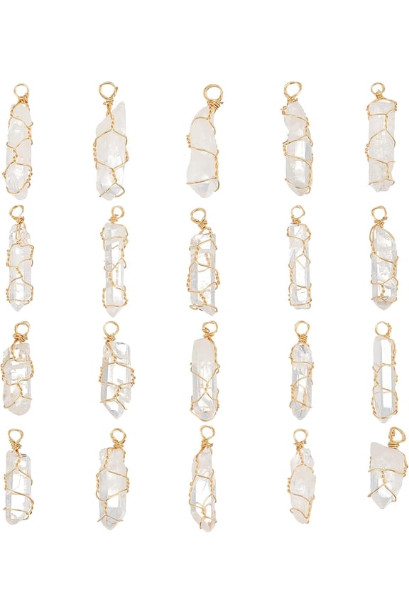 20 pcs Natural Quartz Crystal Pendant golden Plated Wire Wrapped Quartz Clear Crystal Gemstone Pendant without Chain Healing Stones Pendant for Necklaces Earrings Jewelry Making
