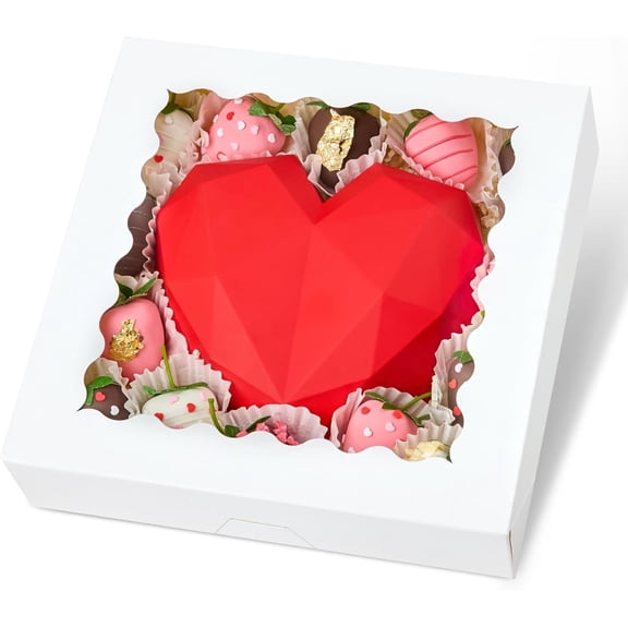 20 pie boxes, 10 x 10 x 2.5 inches with window baking boxes, automatic pop-up cookie boxes white small pastry boxes, suitable for chocolate strawberries, pastries, muffins, donuts