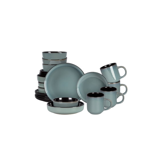 20-piece Nordic Style Round Ceramic Dinnerware Set With Reactive Glaze, Includes Plates, Bowls And Plates,Blue