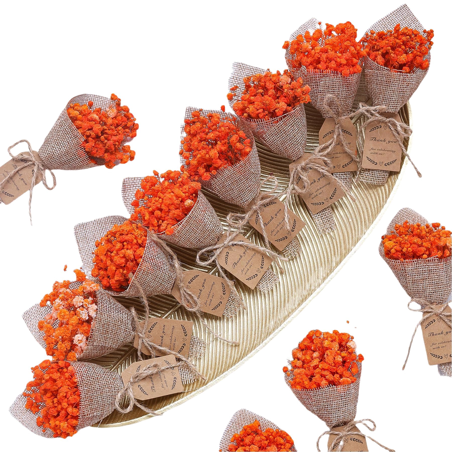 20-piece Set Mini Dried Flowers Bouquet For Rustic Wedding Favors Shower Party Guests Bridal Gifts Baptism Thank You Favor. (orange)