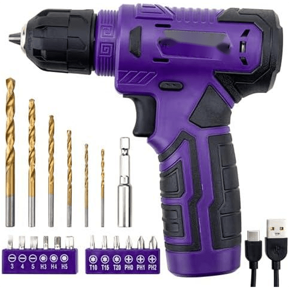 20-piece Tool Set with 8V Purple Cordless Drill Set, Home Tool Kit$$Tools & Hardware Other