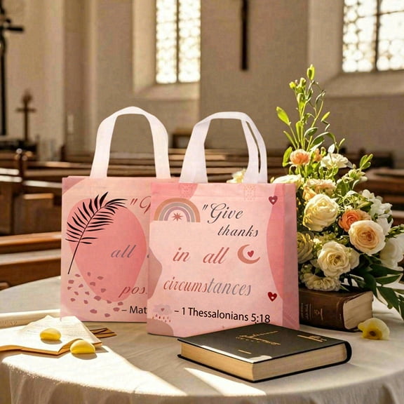 20-piece bohemian-style Christian gift bags with handles featuring Bible verses, suitable for baptisms, Sunday schools, birthday parties, church activities, and commemorative gifts.