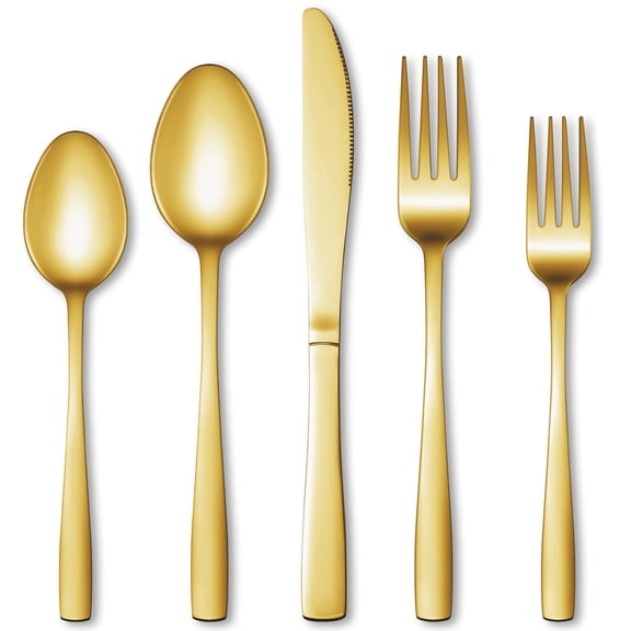 20-piece gold and silver tableware set, mirror-polished household kitchen tableware, including a set of knives, forks and spoons, which can be washed in the dishwasher.