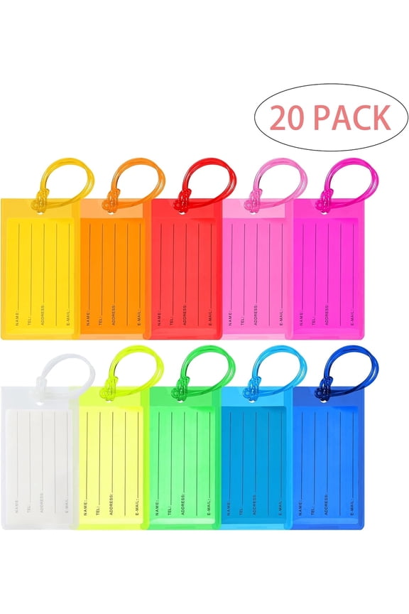 20 Pack Luggage Tags, Airplane Travel Accessories, Durable Suitcase Identifiers for Travel
