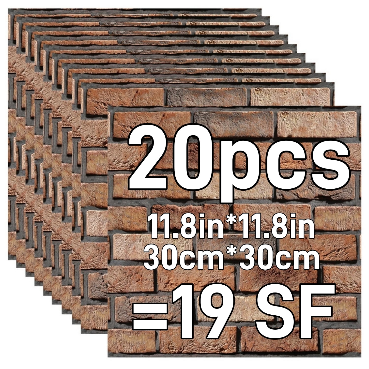 20 pieces of 3D waterproof self-adhesive decorative PVC rod artificial stone wall panel, suitable for living rooms and kitchens, 11.8 inches x 11.8 inches x 1.38 inches, 20 packs