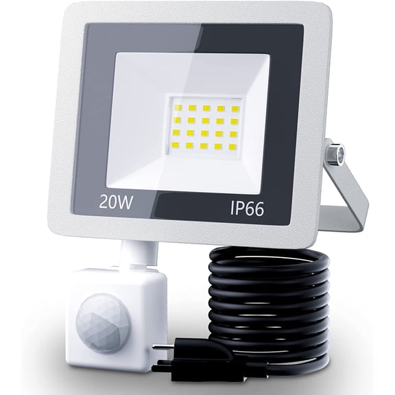 20 plug-in motion sensing floodlight, induction light, dusk to dawn outdoor auto on/off, 6500 safe point daylight, 66 waterproof work light, suitable for garage, yard, patio, porch, wall