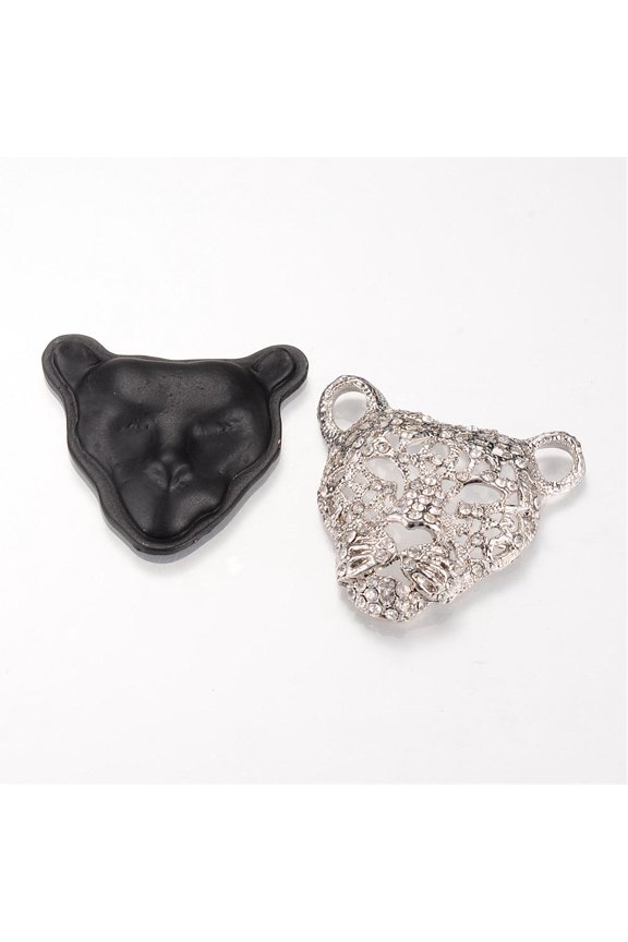 20 set Alloy Rhinestone Pendants Leopard Platinum 47x49x13mm Hole: 2.5mm