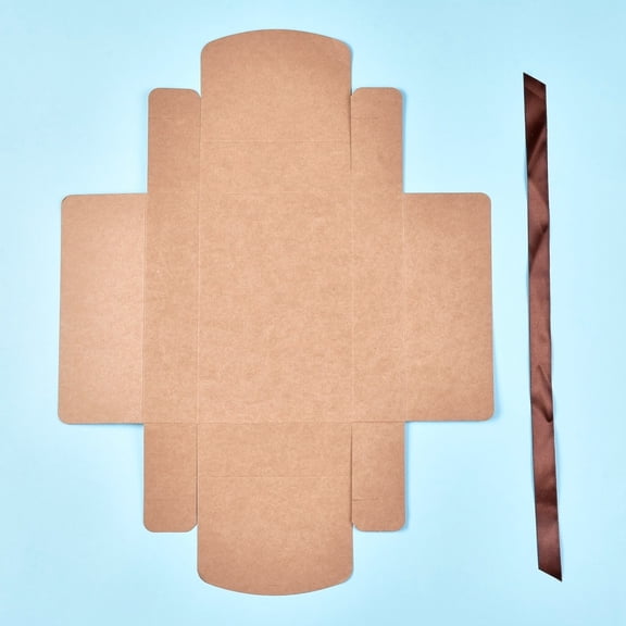 20 set Kraft Paper Gift box Folding boxes with Ribbon Bakery Cake Biscuits box Container Rectangle BurlyWood Unfold: 51.3x39.2x0.03cm Finished Product: 21x14x5cm