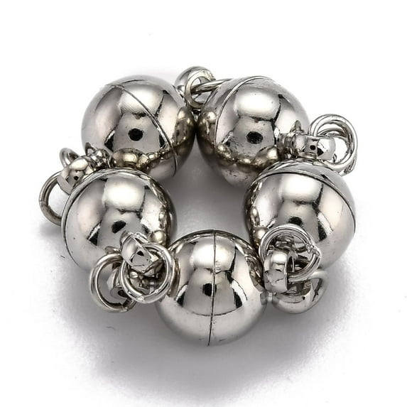 20 set Rack Plating Brass Magnetic Clasps with Loops N45 Grade Strong Magnet with Soldered Jump Rings Long-Lasting Plated Round Real Platinum Plated 15.5x10mm Hole: 3.5mm Ring: 5x0.5mm