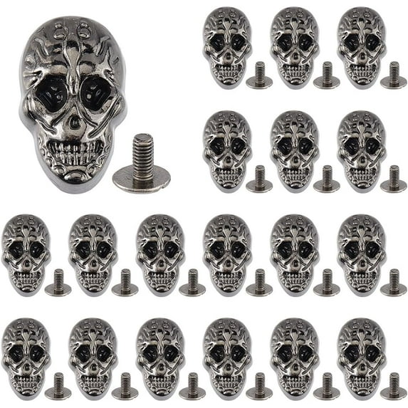 20 sets Zinc Alloy Studs Rivets Screw Back For DIY Leather Craft Skull Gunmetal 25.5x16x14mm