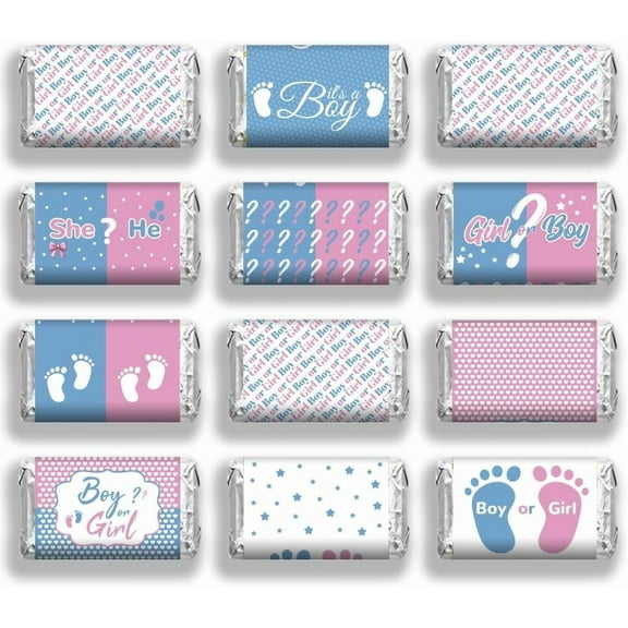 20 sheet 120 Pcs Babys Shower Sticker Blue and Pink Feet Chocolate Label Bar Sticker Mini Candy Bar Miniature Wrappers Gender Reveal Party Favor for Sprinkle Birthday Decor(No Candy) 1.4x2.6inch