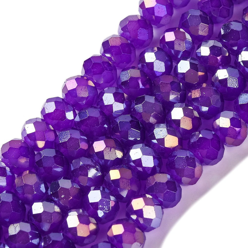 20 strand Baking Electroplate Glass Beads Strands AB color Faceted Round Blue Violet 8x6mm Hole: 1mm 63~65pcs/strand 15.75''(39~40cm)