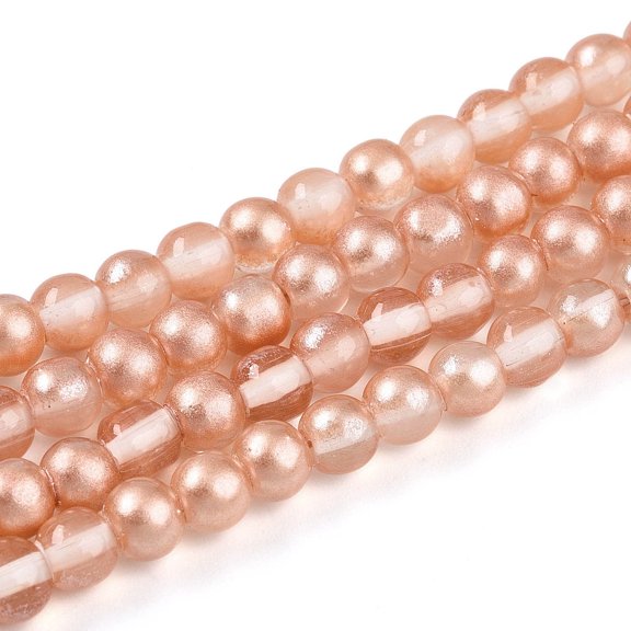 20 strand Baking Painted Transparent Glass Beads Strands Round Two Tone Dark Salmon 4~5mm Hole: 0.7mm about 186~193pcs/strand 29.53~31.10 inch(75~79cm)