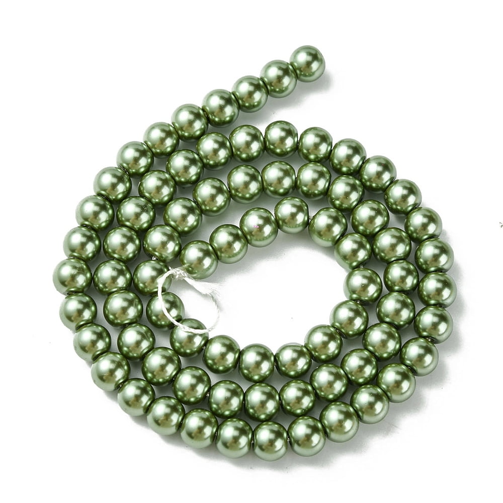 20 strand Eco-Friendly Dyed Glass Pearl Bead Strands Round Cotton Cord Threaded Dark Olive Green 6mm Hole: 1.2~1.5mm 70pcs/strand 15.7 inch