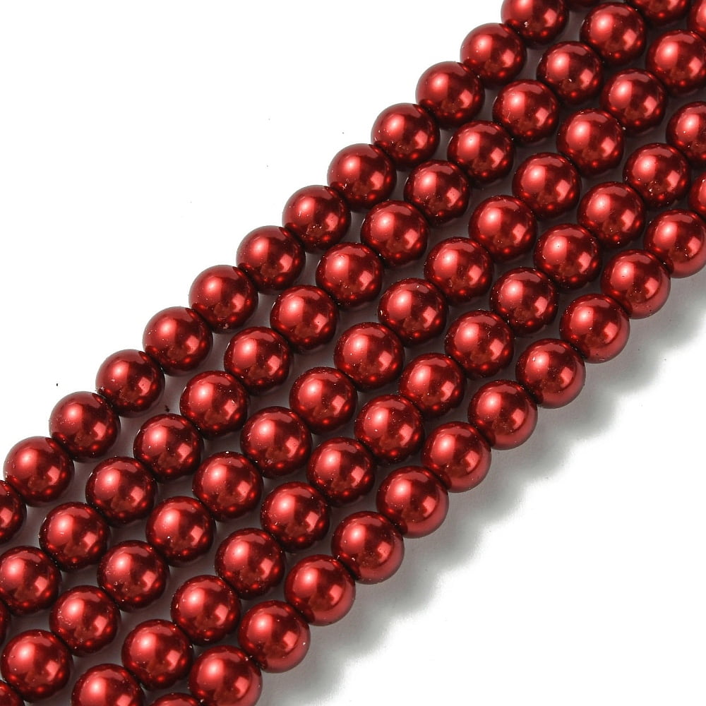 20 strand Eco-Friendly Dyed Glass Pearl Round Beads Strands Grade A Cotton Cord Threaded Crimson 6mm Hole: 1.2~1.5mm 72pcs/strand 15 inch