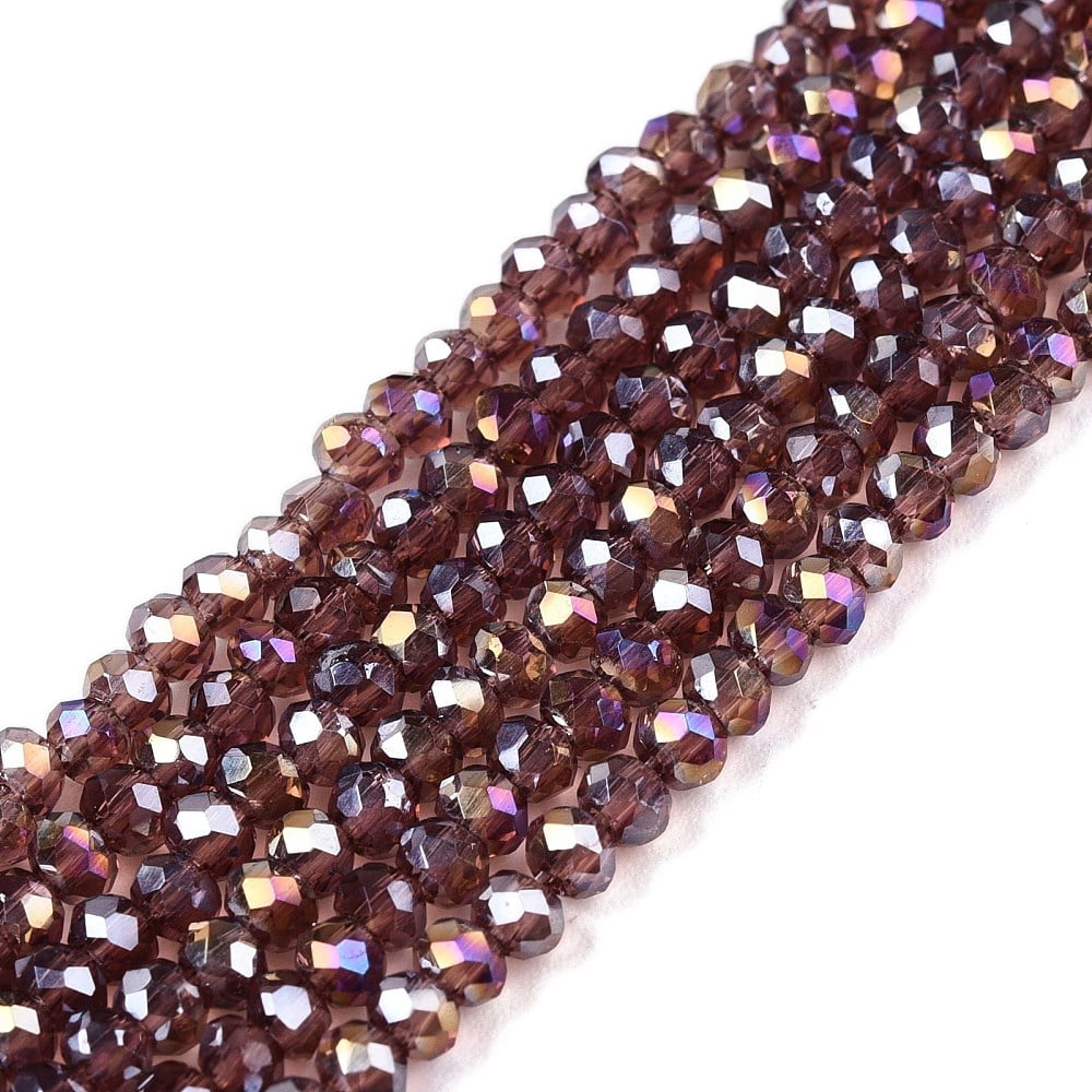 10Strand Electroplate Glass Beads Strands Pearl Luster Plated Faceted Rondelle Pearl Pink 4x3mm Hole 0 4mm About 113 115pcs Strand 41 42cm