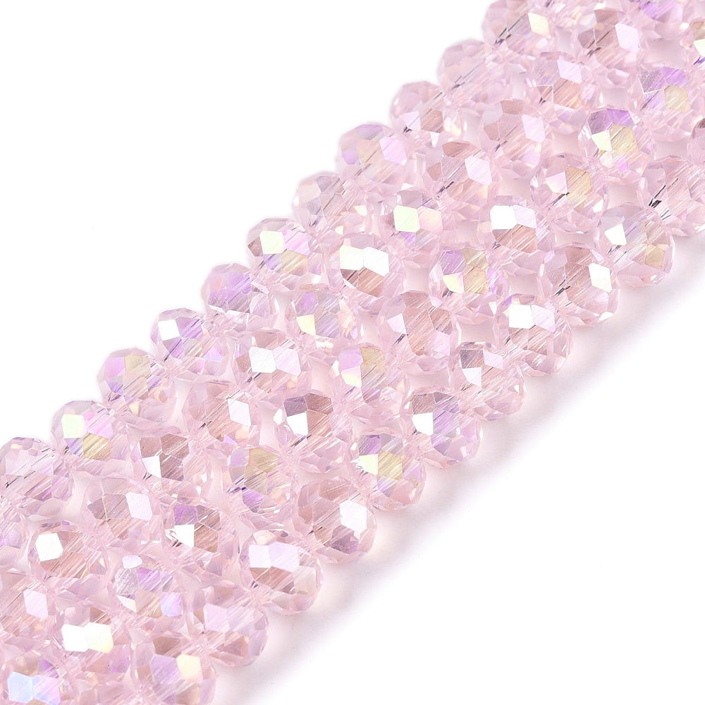 20 strand Electroplate Glass Beads Strands AB color Plated Faceted Rondelle Pink 6x5mm Hole: 1mm 80~85pcs/strand 38~40cm