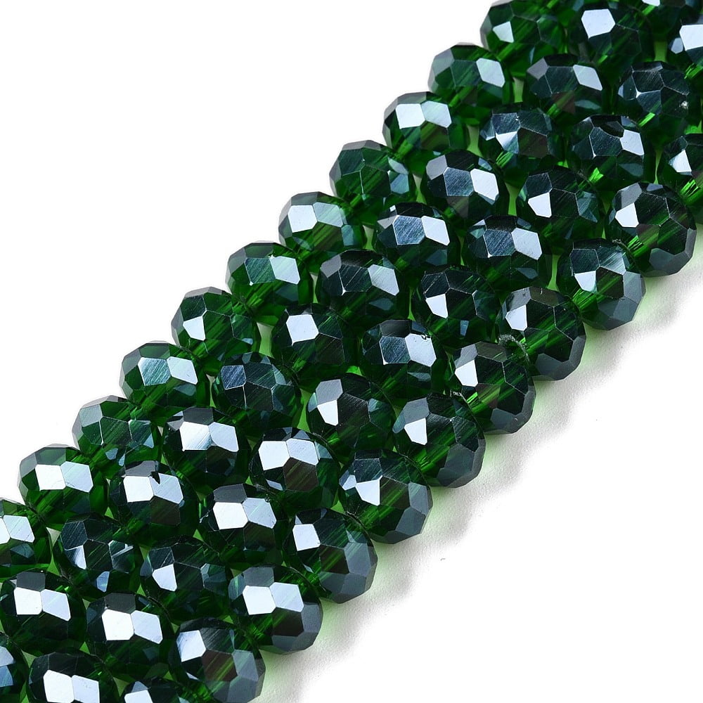 20 strand Electroplate Glass Beads Strands Pearl Luster Plated Faceted Rondelle Dark Green 8x6mm Hole: 1mm 64~65pcs/strand 40~41cm