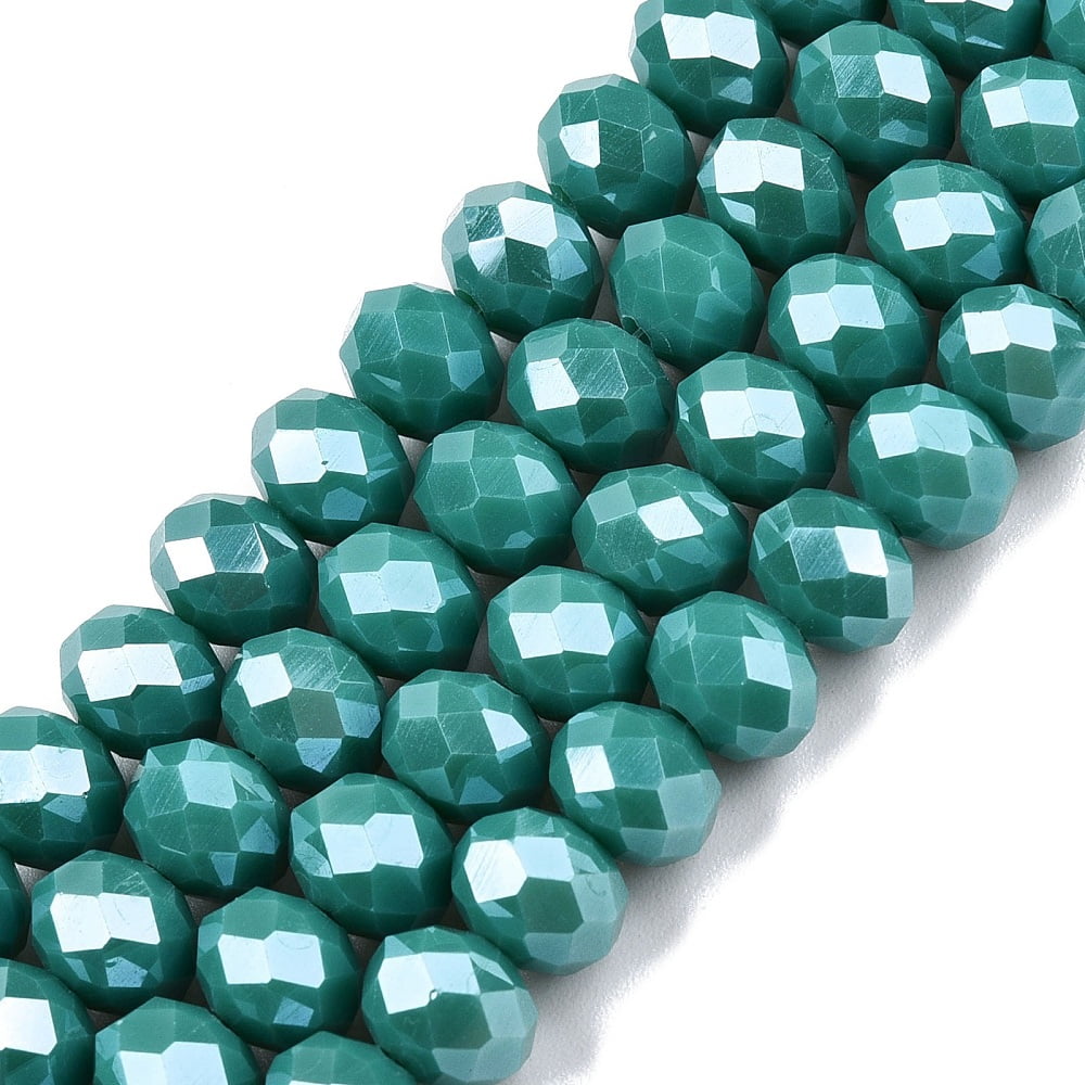 20 strand Electroplate Glass Beads Strands Pearl Luster Plated Faceted Rondelle Light Sea Green 8x6mm Hole: 1~1.4mm 64~65pcs/strand 40~41cm