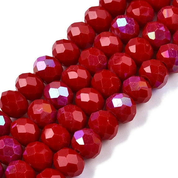 20 strand Electroplate Opaque Solid color Glass Beads Strands Half Rainbow Plated Faceted Rondelle Crimson 8x6mm Hole: 1mm 64~65pcs/strand 40~41cm