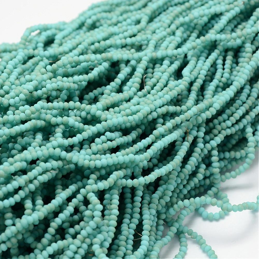 20 strand Half Rainbow Plated Faceted Rondelle Glass Bead Strands Frosted Turquoise 4~4.5x3~3.5mm Hole: 0.8mm 119pcs/strand 15.1 inch