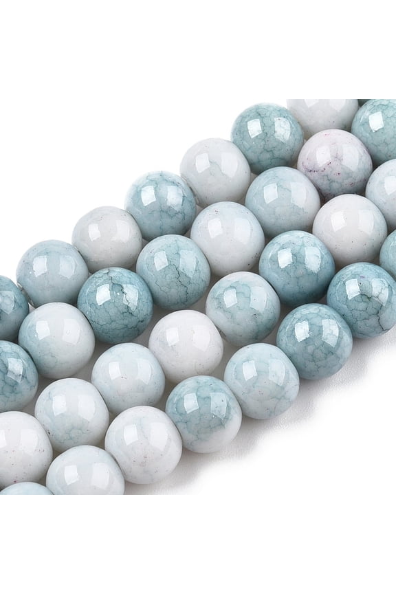 20 strand Opaque Crackle Glass Round Beads Strands Imitation Stones Round Pale Turquoise 8~9mm Hole: 1.5mm 104~106pcs/strand 30.31~31.10 inch(77~79cm)