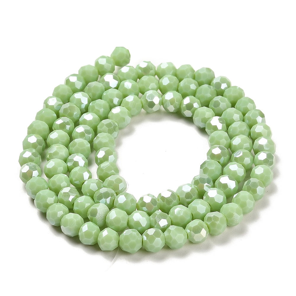 20 strand Opaque Glass Beads Stands AB color Faceted(32 Facets) Round Light Green 6x5.5mm Hole: 1.2mm 91~93pcs/strand 19.49~19.92 nch(49.5~50.6cm)