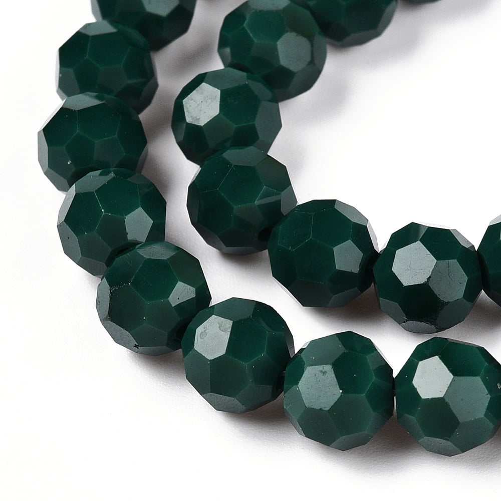 20 strand Opaque Glass Beads Stands Faceted(32 Facets) Round Dark Green 8mm Hole: 1mm 65~67pcs/strand 49~50cm