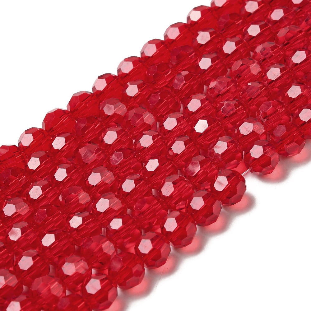 20 strand Transparent Glass Beads Faceted(32 Facets) Round FireBrick 8mm Hole: 1mm 65~67pcs/strand 49~50cm