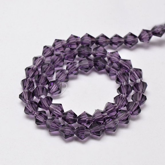 20 strand Transparent Glass Beads Strands Faceted Bicone Purple 6x6mm Hole: 1mm 45~47pcs/strand 9.65~9.84 inch(24.5~25cm)