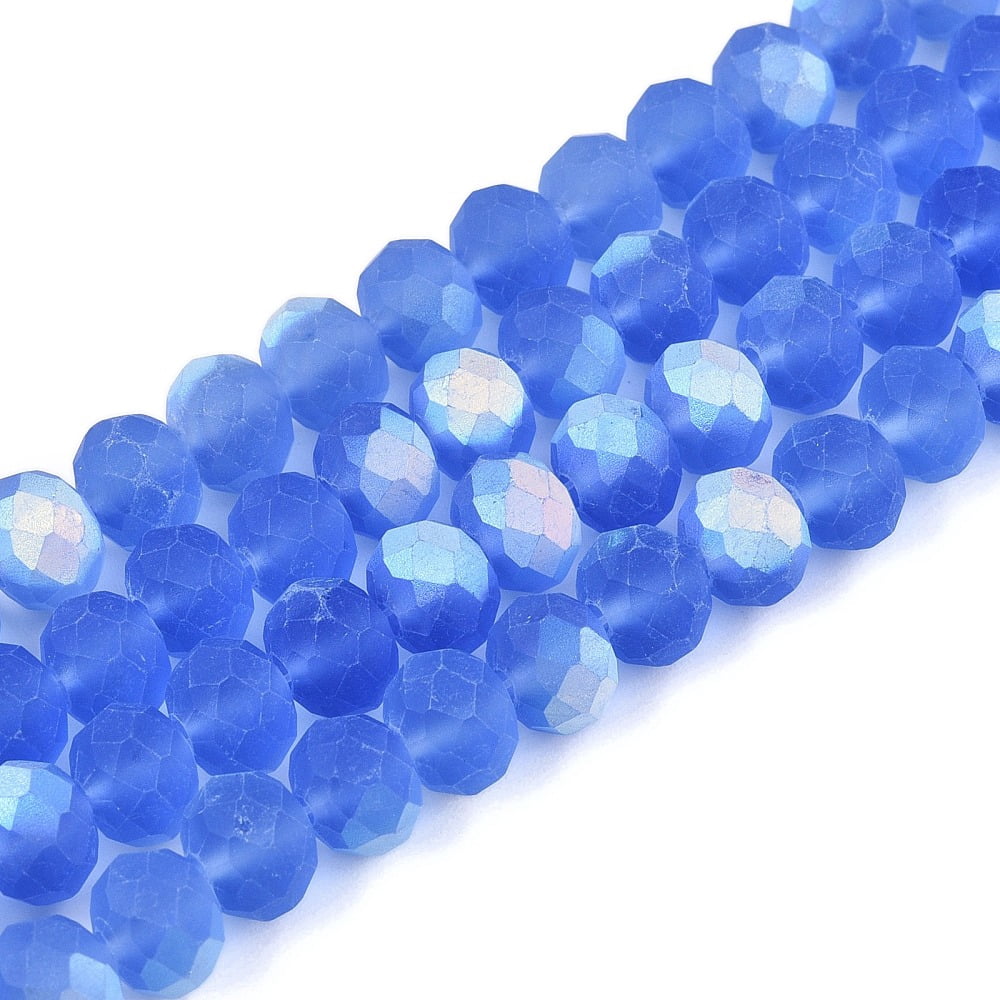 20 strand Transparent Glass Beads Strands Faceted Frosted Half AB color Plated Rondelle Cornflower Blue 8x6mm Hole: 1mm 64~65pcs/strand 40~41cm