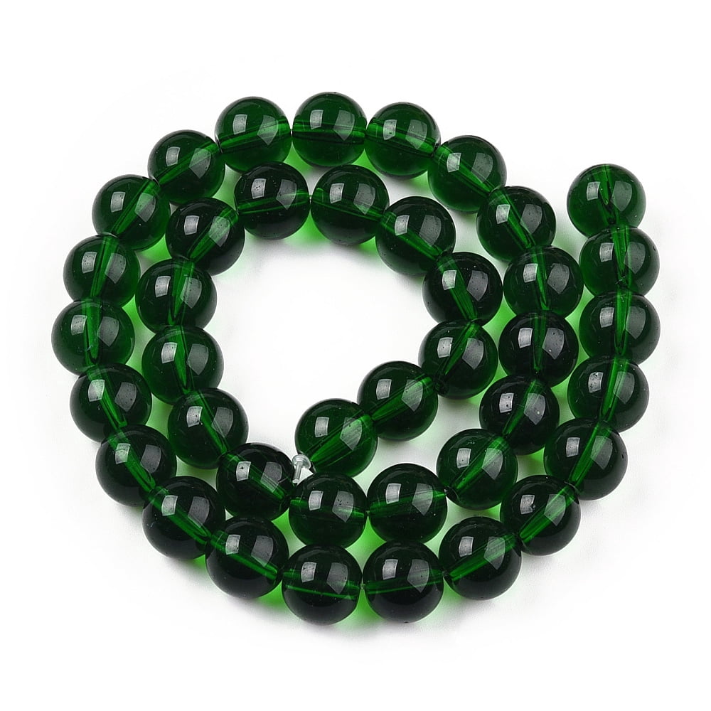 20 strand Transparent Glass Beads Strands Round Dark Green 8~8.5mm Hole: 1.5mm about 51~53pcs/strand 14.96 inch~15.55 inch(38~39.7cm)