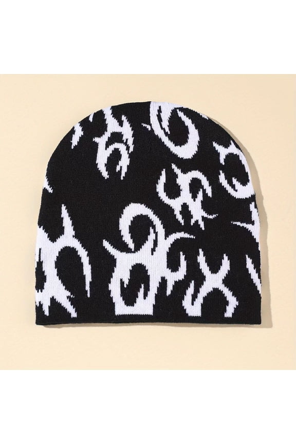 $20 & under Aueoeo Y2K Knitted Beanie Hat Irregular Pattern Skull Cap Warm Stocking Hats Striped Winter Beanie Hat For Unisex Black