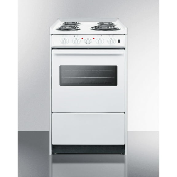 20" wide slide-in style electric coil top range in white with oven window