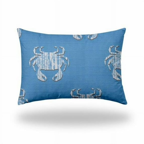 20 x 0.5 x 14 in. Blue & White Crab Enveloped Lumbar Indoor & Outdoor Pillow Cover