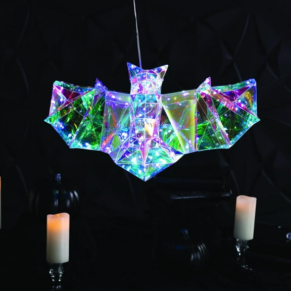 Fun Express 20" x 10 3/4" Halloween Multicolor Prismatic Bat Light-Up LED Light Tabletop Decoration