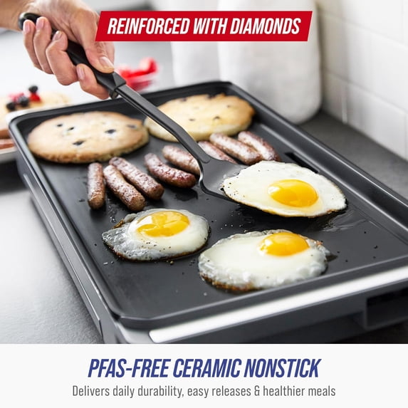 20 x 10.5 Large Electric Griddle with Ceramic Nonstick Surface and Temperature Control for Family Cooking