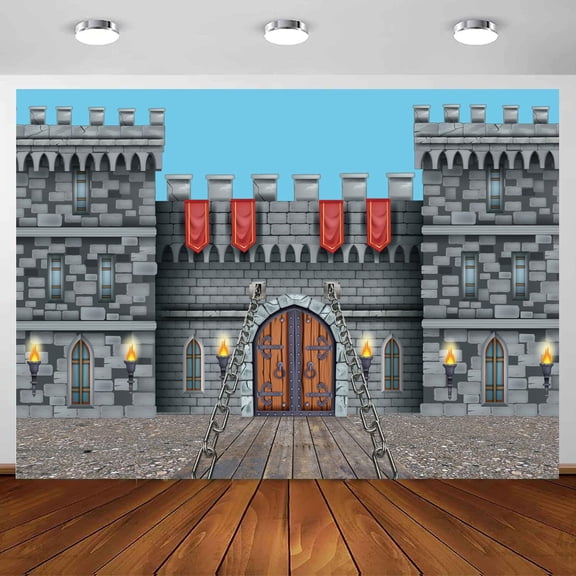 20 x 10 ft Medieval Castle Backdrop, Knight Castle Medieval Party Decoration Banner, Medieval Arches Entrance Door Stone Wall Background Polyester for Kids Boys Birthday Party Photo Props Supplies