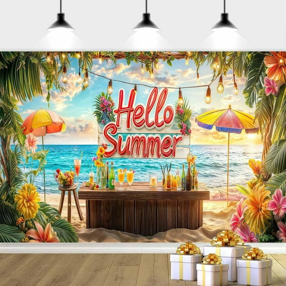 20 x 10 ft Summer Photography Backdrop, Beach Bar Backdrop Tropical Bar Birthday Photo Background Decor, Summer Beach Hawaiian Photography Background Party Birthday Banner Photo Studio Props,Color2