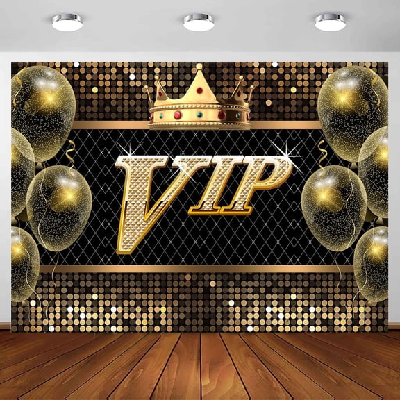 20 x 10 ft VIP Birthday Backdrop, Black Golden Glitter Balloon Party Photo Background Red Carpet Event Movie Theme Backdrop Polyester Banner for Picture Photography Photo Shoot Decor
