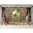 thumbnail image 1 of 20 x 10 ft Western Backdrop, Wild West Cowboy Theme Background, Rustic Barn Door Backdrop Horse Cowboy Happy Birthday Backdrop Western Party Decoration Banner, 1 of 5
