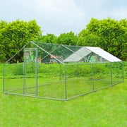 20' x 10' x 6.5' Large Metal Chicken Coop, Walk-in Poultry Cage with Cover, Galvanized Steel Frame, Predator-Proof Wire Mesh for Backyard, Farm, Pet Run