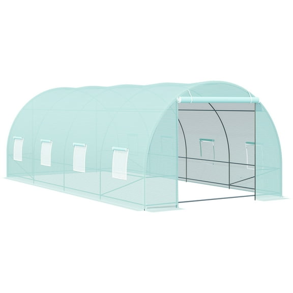 20' x 10' x 7' Walk-In Tunnel Greenhouse with Zippered Door & 8 Mesh Windows, Large Garden Green House Kit, Galvanized Steel Frame, Green