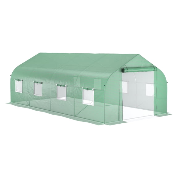 20' x 10' x 7' Walk-in Tunnel Greenhouse with Zippered Mesh Door and 8 Mesh Windows, Gardening Plant Hot House with Galvanized Steel Hoops, Green