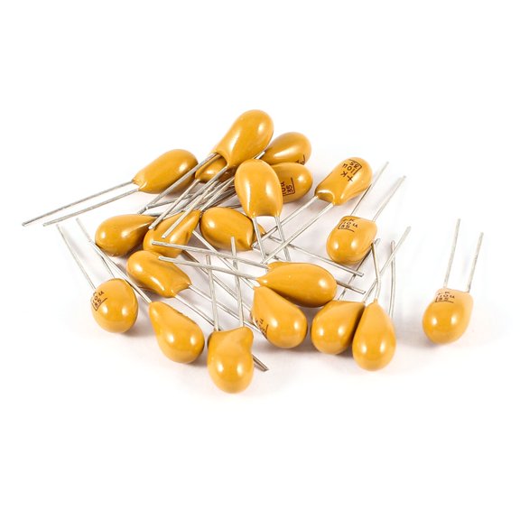 20 x 10uF 35V 2 Pin 2.5mm Pitch Radial Tantalum Bead Capacitors Yellow
