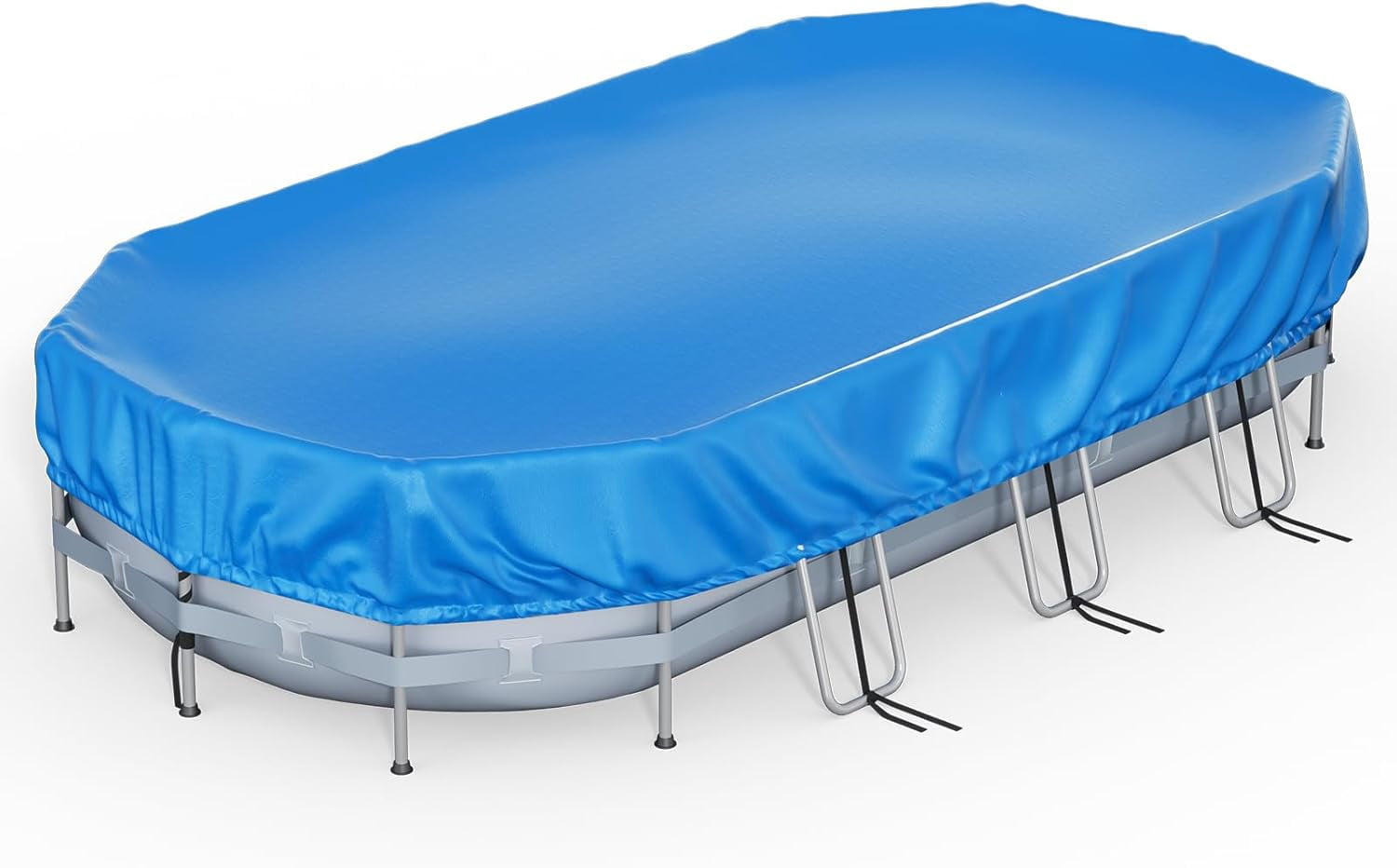20’ x 12’ Oval Pool Cover for Above Ground Pools, Built-in Elastic & 8 Integrated Cords, Easy 20s Setup, Above Ground Swimming Pool Cover Fits 20’ x12’ & 18’x9’ Pools