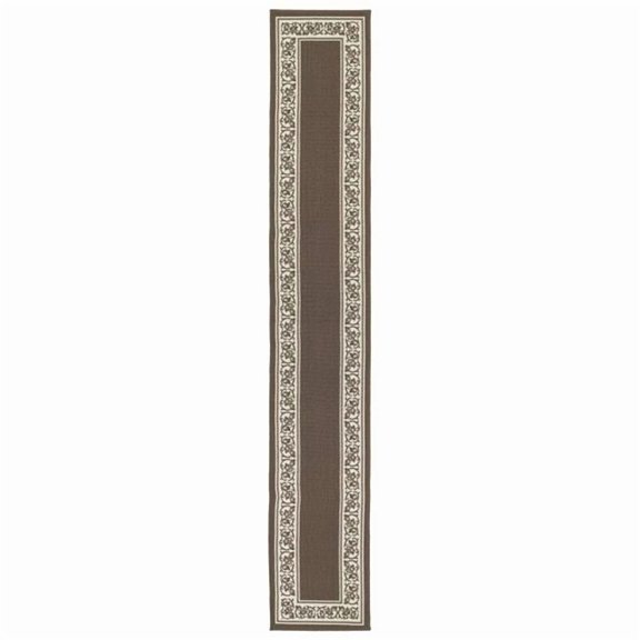 20 x 120 in. Floral Border Extra Long Rectangle Runner Rug - Sand