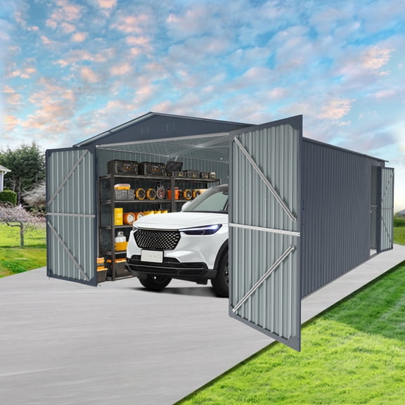 20 x 13 FT Outdoor Metal Storage Shed - Spacious and Durable Utility Tool House with 2 Doors & 4 Vents, Perfect for Storing Cars, Bikes, Tools, and Lawn Equipment!