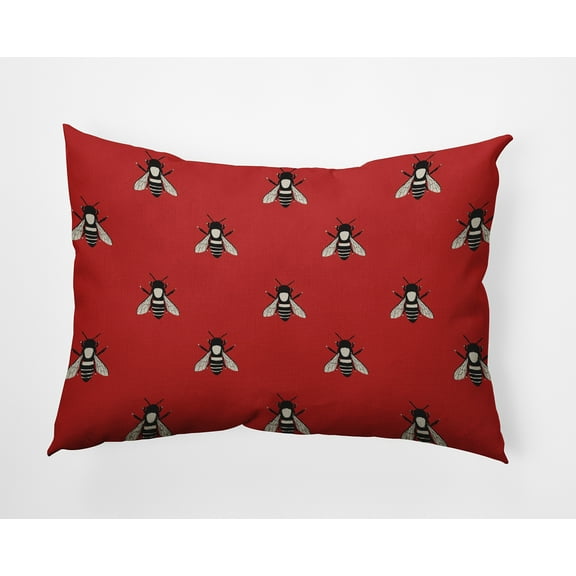 20" x 14" Simply Daisy Bee Buzz Polyester Indoor/Outdoor Pillow, Berry Red Qty 1