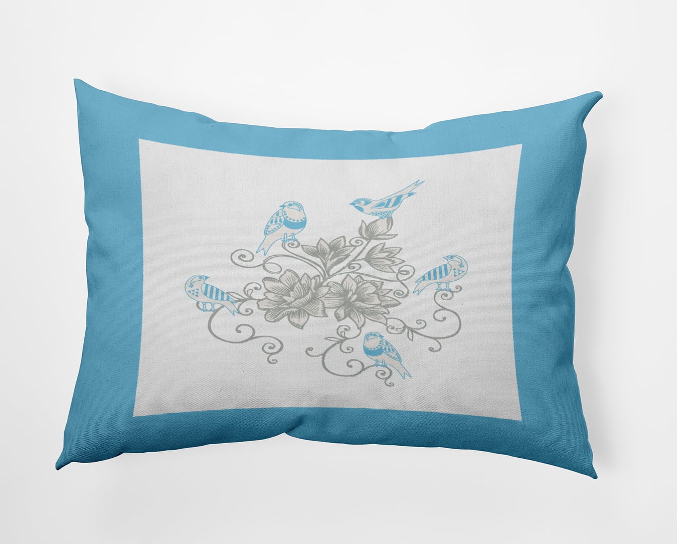 20" x 14" Simply Daisy Birds And Flowers Polyester Accent Pillow, Carolina Blue Qty 1